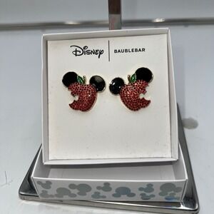 Disney Baublebar Mickey Apple Earrings Red Enamel Crystal Studs